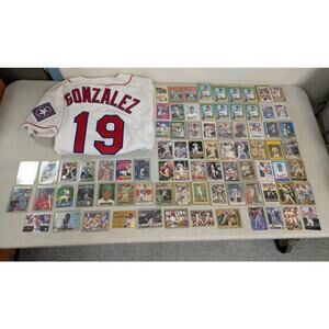 Vtg 90s Juan Gonzalez Texas Rangers STITCHED Jersey Russell 48 + 79 Card Lot MLB